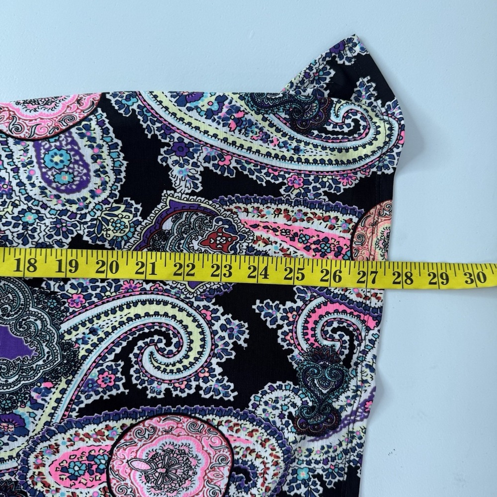 Dear Scarlett Tunic Shirt Womens XL Black Multicolor Paisley Slinky Stretch - Picture 7 of 8
